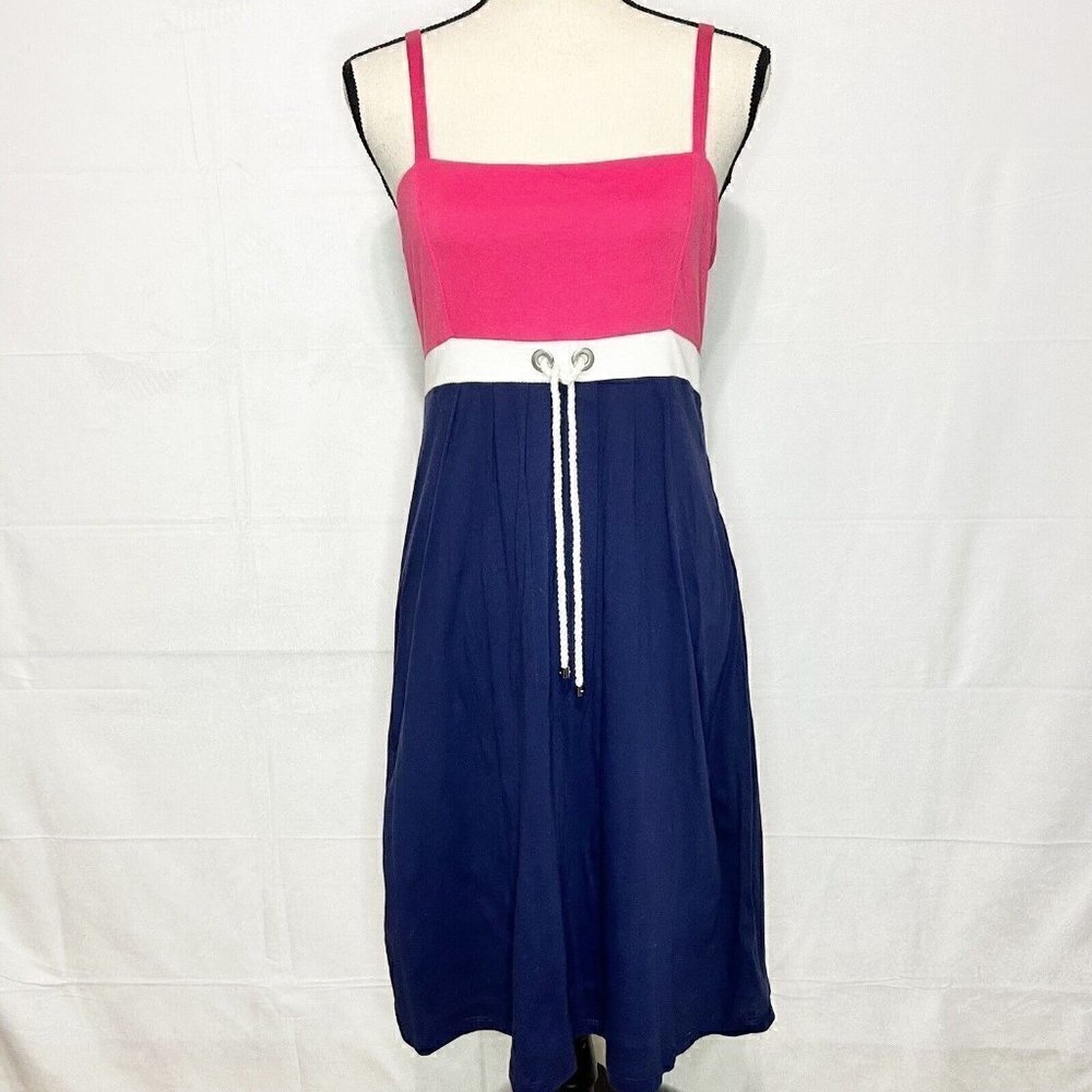 Lilly Pulitzer Dress Rope Tie Beach Sleeveless Size S Navy Pink Smocked Back